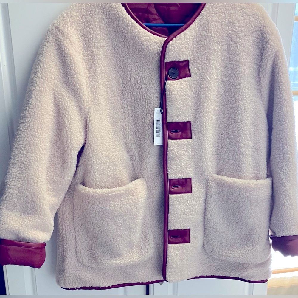 Nasty Gal Red & Cream Reversible Sherpa Lined Quilted Jacket Size S (4)